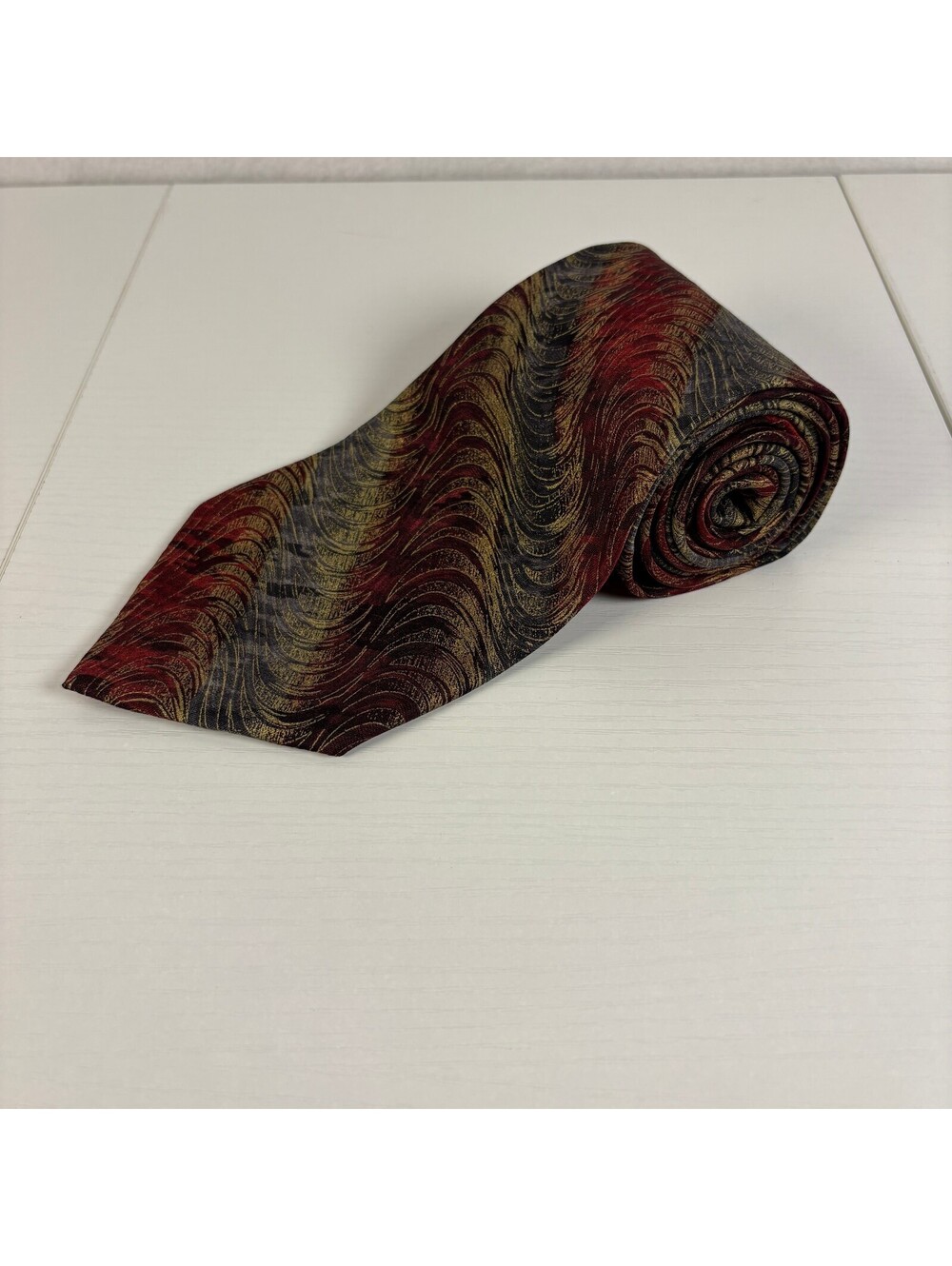 Louis Roth Mens Silk Tie Burgundy Gold Swirl Abstract Italy Jacquard Necktie 4"